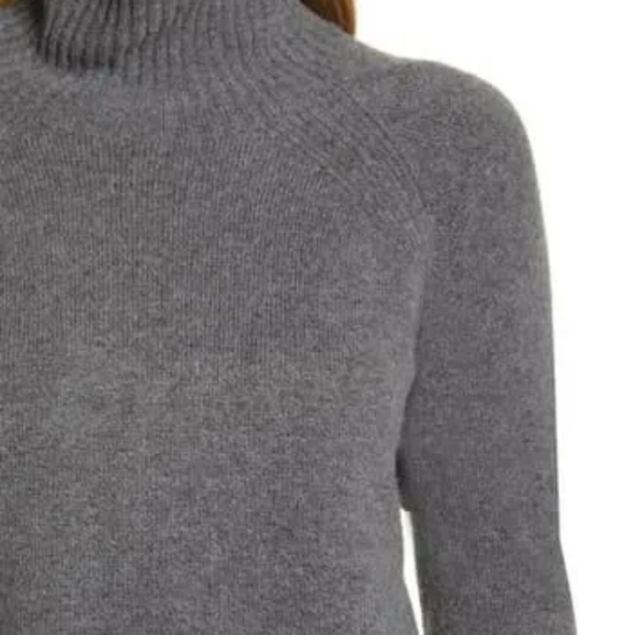 Halogen Size-S High Low Oversize Wool Blend Sweater Grey Heath/Burgundy - Picture 5 of 8